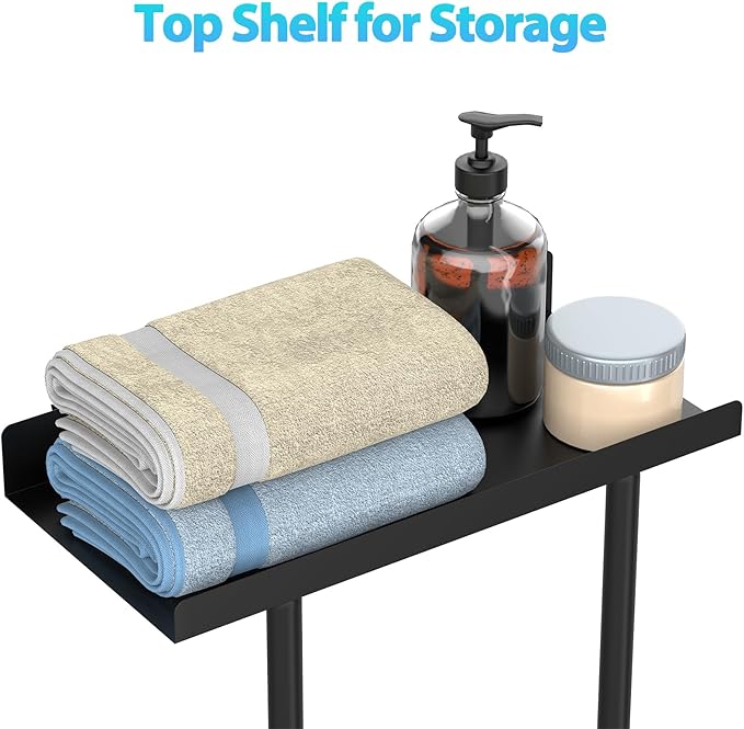 Towel Rack for Bathroom, Wall Mounted Vertical Rolled Towel Storage Organizer Holder with Shelf, Holds Up 6 Large Bath Sheets, Black Large Size