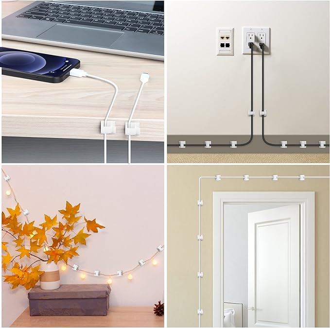 Adhesive Cable Clips Clear (45 PCS, Small), Upgraded Christmas Outdoor Light Clips, Wire Holder Cord Organizer for Cable Management Under Desk-NeatNest