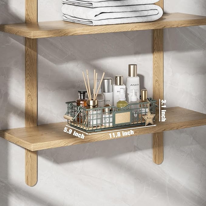 Bathroom Organizer Basket with Handle, Home Decor Organizers - Bathroom Organizers and Storage - Exquisite Vanity Tray for Skincare - Counter Tray for Organizing - Sage Green-NeatNest