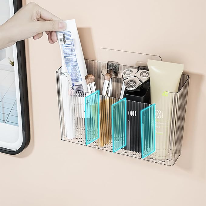 2 Pack Adhesive Mount Cabinet Door Organizer, Wall Mounted Bathroom Organizers and Storage Bins Plastic Stackable Shower Caddy Hanging Floating Shelves for Narrow Space, BPA Free (Clear)