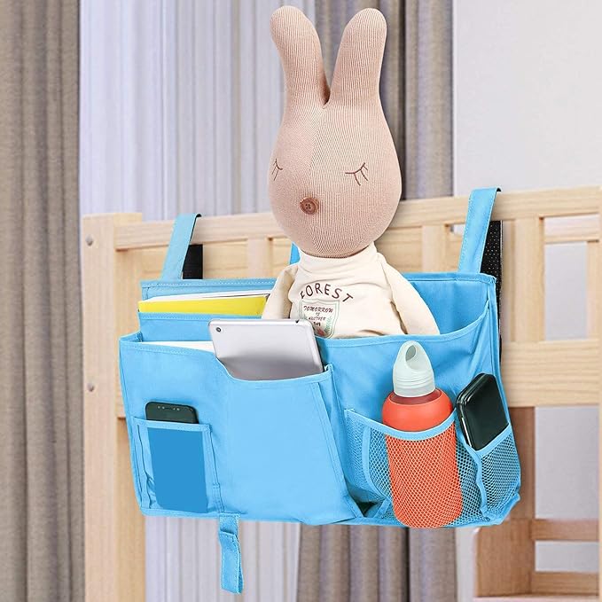 Createy Bedside Caddy Hanging Organizer Storage Bag Pocket for Bunk and Hospital Beds, College Dorm Rooms, Baby Bed Rails, Camp - 4 Pockets and 2 Hooks-NeatNest