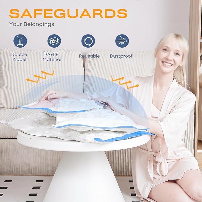 Vacuum Storage Bags for Clothing, 8 Pack Vacuum Seal Bags (4 Jumbo, 4 Large) for Clothes, Comforters, Blankets, Bedding, Space Saver Bag with Electric Pump (2025 Upgrade)