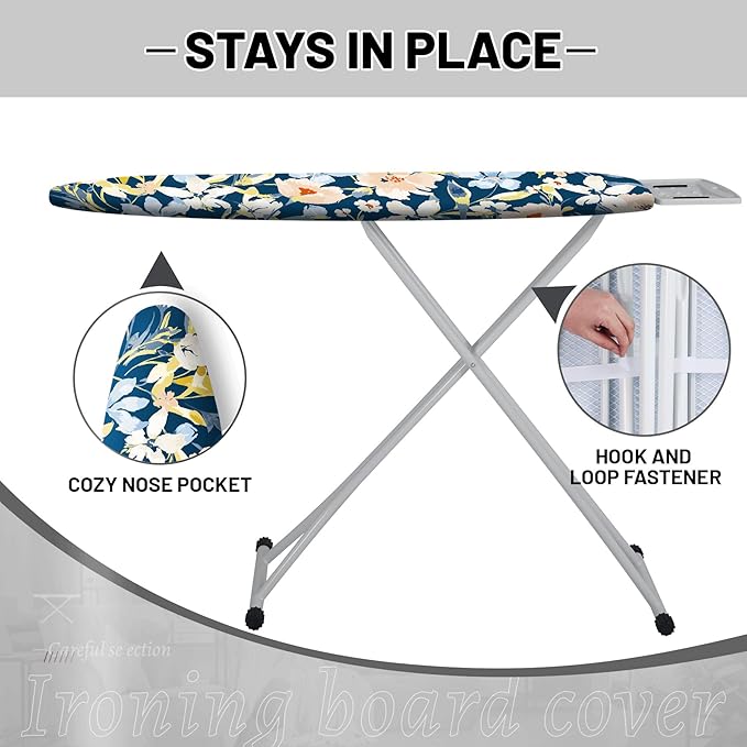 Extra Thick Ironing Board Cover and Pad, 15x54 Ironing Board Cover, Resist Scorching and Staining,Elastic Edges,Orange Flower Blue Watercolor