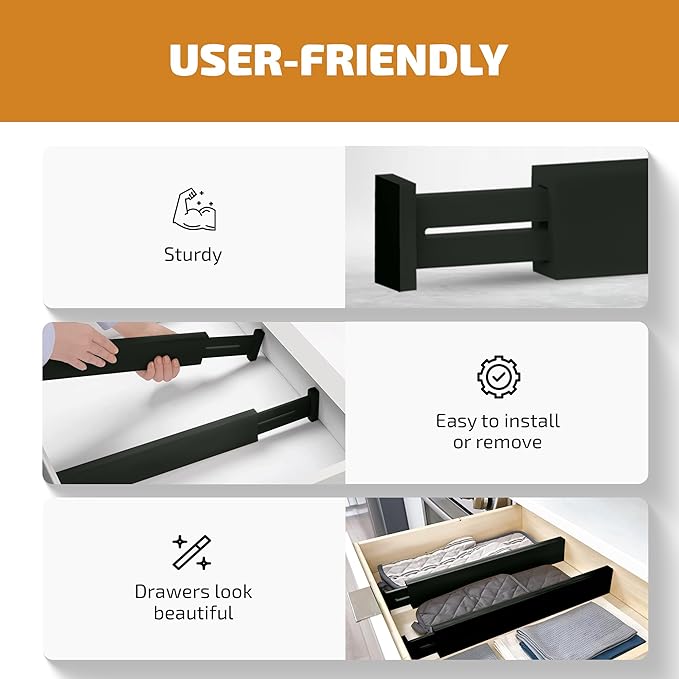 Bambüsi 4 Pack Drawer Divider - Bamboo 2.6" High, 12.5-17" Adjustable Drawer Organizers for Clothes, Expandable Dresser Separators in Bedroom/Bathroom/Kitchen/Office Organization and Storage (Black)-NeatNest