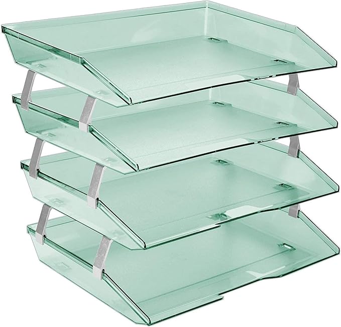 Acrimet Facility 4 Tier Letter Tray, Side Load, Letter Size/A4, Desktop File Organizer, Plastic (Clear Green)-NeatNest
