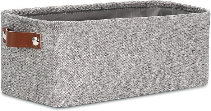 DULLEMELO Fabric Bathroom Storage Bin with Leather Handles, Narrow Organizer for Towels, Toilet Paper Rolls, Storage Basket for Back of Toilet, Vanities, Shelves & Cabinets (Gray)-NeatNest