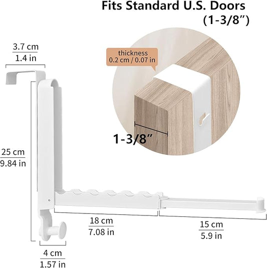 Clothes Drying Rack Foldable Fit Door up to 1 3/8" Optimal 1pc,Over The Door Hanger with Retractable Rod,Over The Door Hanger Hooks for Laundry Bathroom Bedroom Travel Hangers(White, 1 Pack)-NeatNest