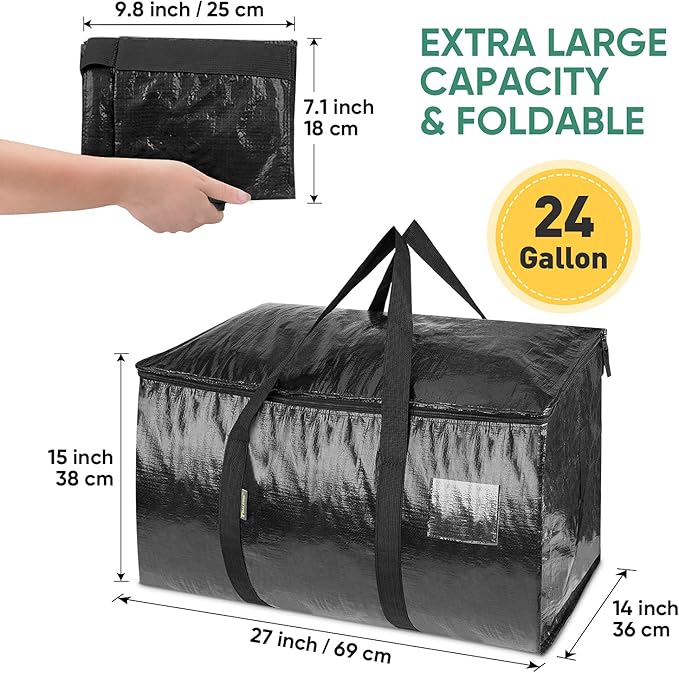 BALEINE 2-Pack Oversized Moving Bags with Reinforced Handles, Heavy-Duty Storage Tote for Clothes, Moving Supplies (Black, 2-Pack)-NeatNest