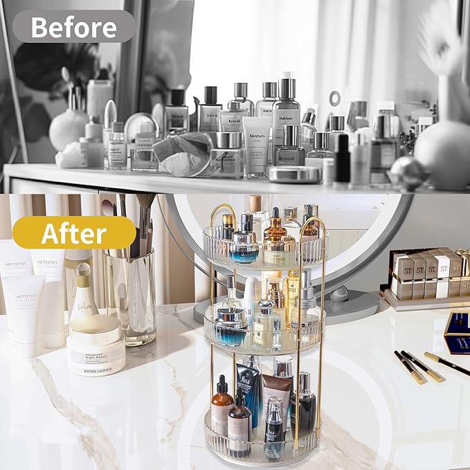 360 Rotating Makeup Organizer,3 Tier Large Capacity Make Up Organizers and Storage,Skincare Perfume Vanity Organizers,Bathroom Cosmetics Storage Organizer Countertop (Clear-3 Tier)-NeatNest
