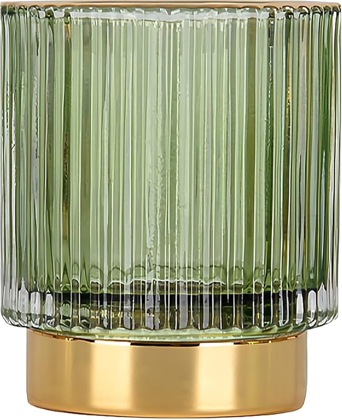 DASITON Makeup Brush holder Organizer,Crystal Cosmetic Makeup Brush Glass Brushes Storage Holder, Vintage Make Up Brush Cup Pen Pencil Holder striped vase(Green S)-NeatNest