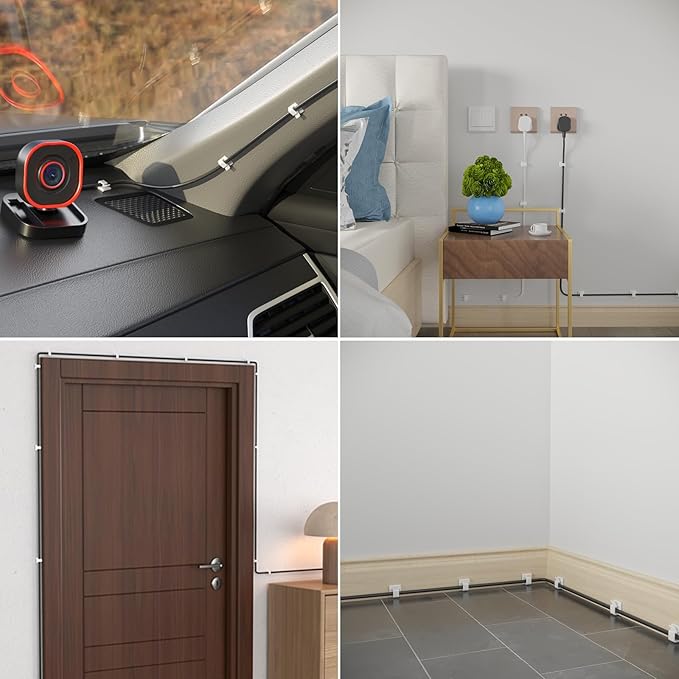 Cable Clips 50pcs with Strong Adhesive Tapes,Wire Holder Organizer Cord Management for Car, Office and Home (White- CC04(50PCS))-NeatNest