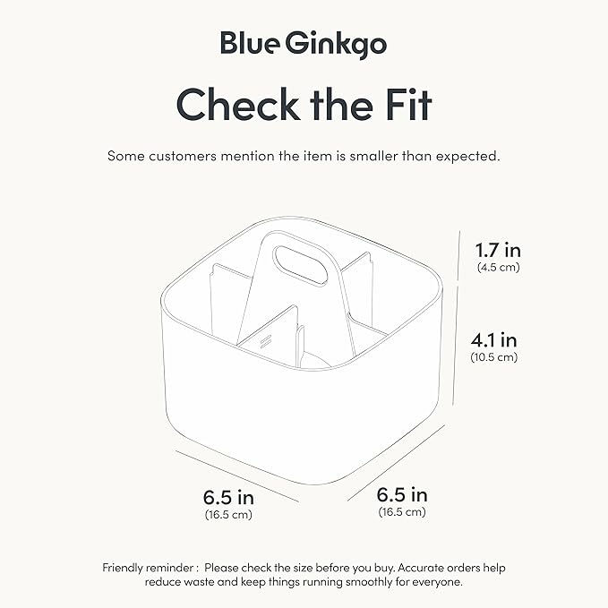 BLUE GINKGO Small Stackable Organizer Caddy – Korean-Made Portable Tote for Bathroom, Office, Crafts, or School Supplies (Square, White)-NeatNest