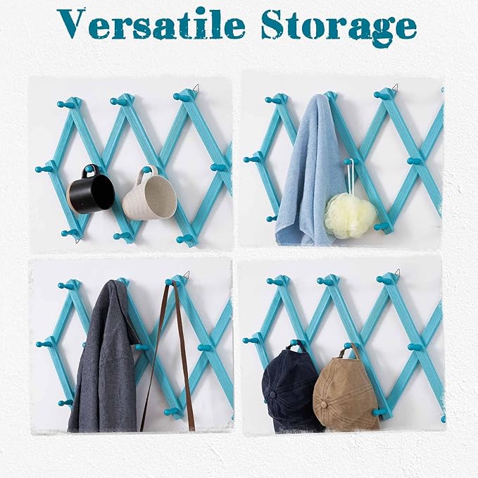 Beachy Coastal Wall Rack with 16 Hanging Hooks, Beach Decorations for Home, Nautical Style Wall Mounted Wood Coat Rack(Rustic Blue)-NeatNest