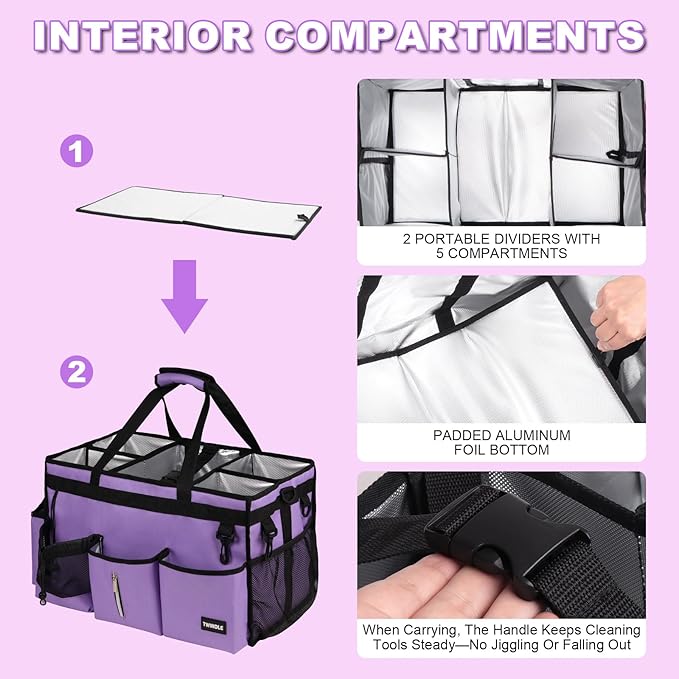 Extra-Large Cleaning Caddy Bag With Detachable Divider,Cleaning Caddy For Cleaning Supplies,19.69" X 11.42" X 11.42" Cleaning Supply Caddy With Adjustable Shoulder Strap & Waist Belt For Cleaners