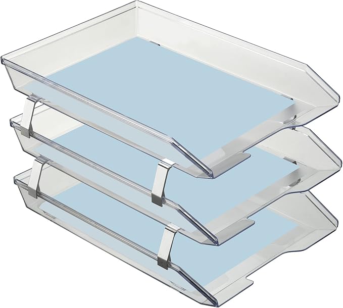 Acrimet Facility 3 Tier Letter Tray, Front Load, Letter Size/A4, Desktop File Organizer, Plastic (Clear Crystal Color)-NeatNest