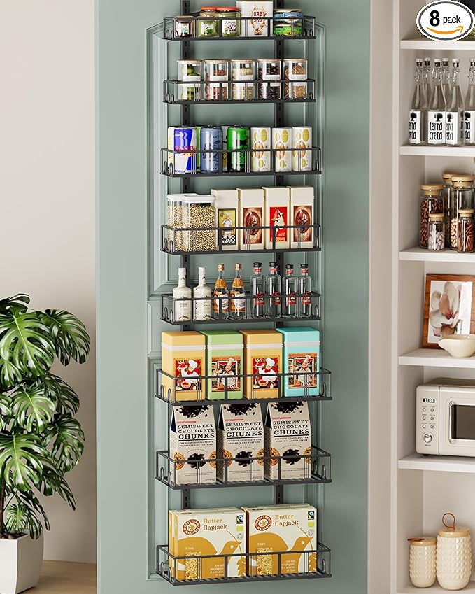 Black 8-Tier Over The Door Pantry Organizer, Pantry Organization And Storage, Metal Hanging Spice Rack Shelves Door, Home & Kitchen Essentials, Laundry Room Bathroom Organization-NeatNest