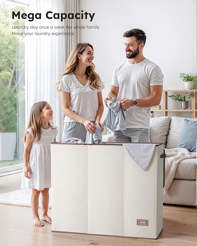 SOLEDI 180L Laundry Hamper 3 Section, Extra Large Laundry Hamper with Lid, Dirty Clothes Hamper with Sturdy Handle, Large Laundry Basket Organizer for Laundry Room, Bedroom, Hampers for Laundry-NeatNest