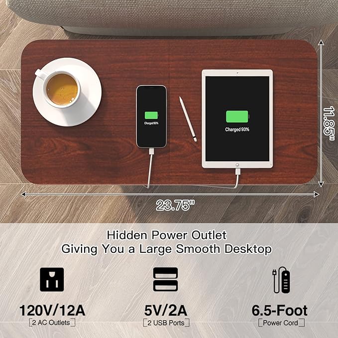 LIDYUK End Table with Charging Station, Flip Top Side Table with USB Ports and Outlets, Nightstand for Small Spaces, Bedside Tables with Storage Shelf for Living Room, Bedroom, Dark Cherry