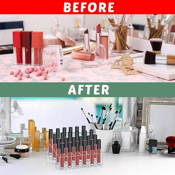 Macarrie 4 Pieces Lipstick Holder Organizer 24 Slot Acrylic Lipstick Makeup Organizer Case Display Stand Storage Box for Lipsticks Lipgloss Brushes Cosmetics-NeatNest