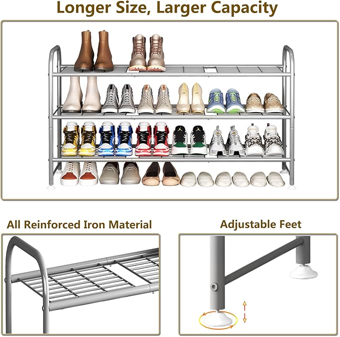 LINZINAR Shoe Rack 3 Tier Long Metal Shoe Organizer for Closet Entryway Grey-NeatNest