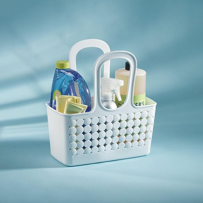 iDesign Portable Plastic Shower Tote Caddy with Handle for College Dorm or Bathroom - White - Made in USA