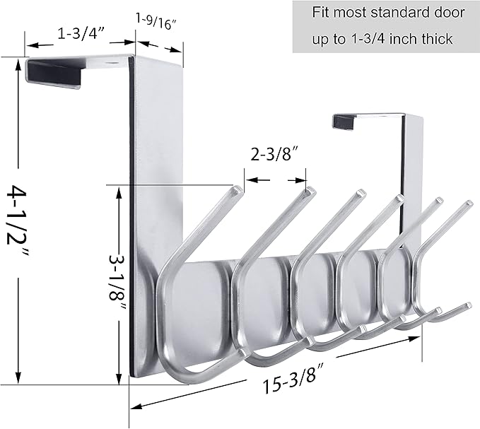 WEBI Over The Door Hooks Door Hanger:Over The Door Towel Rack with 6 Hooks for Hanging,Door Coat Hanger Towel Hanger Over Door Coat Rack for Towels,Clothes,Silver,2 Packs