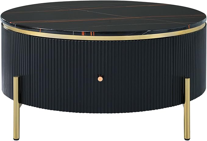 31.5'' Modern Round Coffee Table with 2 Large Drawers Storage Accent Table for Living Room(31.5'')