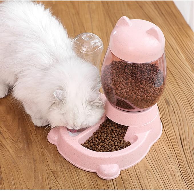 Automatic Cat & Dog Feeder Set, Self-Dispensing Food & Water Dispenser, Large Capacity (Pink)-NeatNest