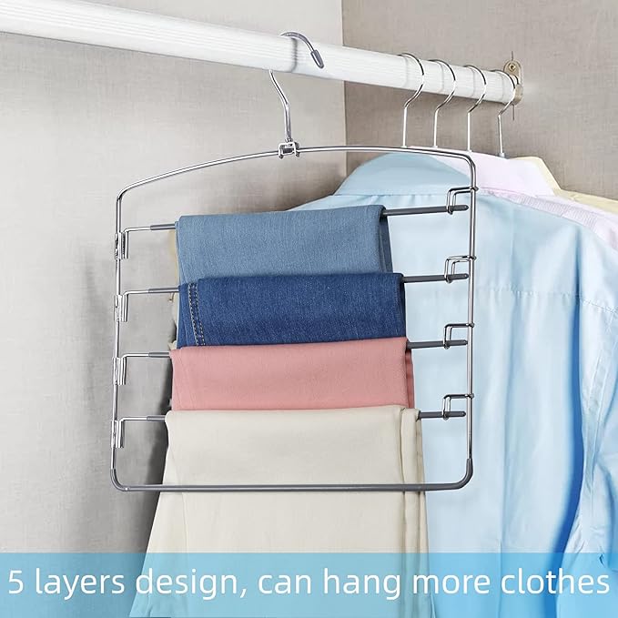 FeeraHozer Pants Hangers Space Saving 3 Pack No Slip 5 Layers Multi Functional Pants Rack Stainless Steel Swing Arm Space Saver Hanger for Trousers Jeans Towels Scarf (Grey)-NeatNest