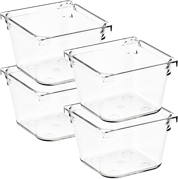 4 Pack Drawer Organizer - 3" X 3" Clear Acrylic Storage Bins with Non-Slip Pads, Versatile Desk Tray for Makeup, Jewelry, Kitchen, Bathroom, and Office Organization-NeatNest