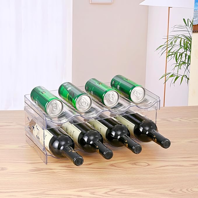 Acrylic Wine Rack for 8 Bottles/Cups - Freestanding Clear Modern Cabinet, Adjustable Shelves Compact Bar Organizer for Office, Kitchen, Dining - Lightweight Shatter-Resistant