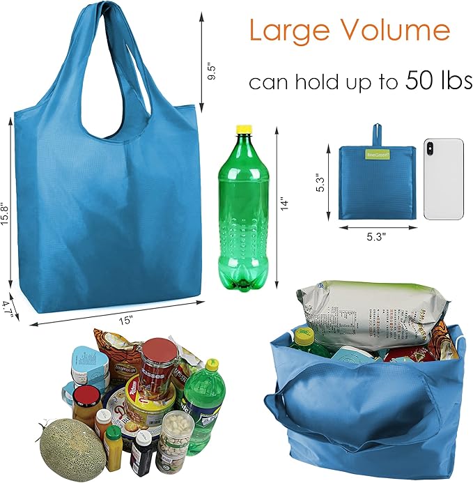 BeeGreen Reusable Bags Tote Bags for Women - 6 Pack Bulk Extra Large Reusable Gifts Bag with Handles - Heavy Duty Foldable Machine Washable Travel Grocery Bag Organizer (Packable Shopping Bags)-NeatNest