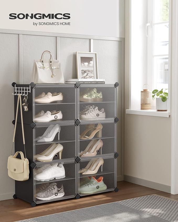 SONGMICS Shoe Rack Organizer, 6-Tier Shoe Storage Cabinet for Closet and Entryway, Holds 24 Pairs of Shoes, Adjustable, Black ULPC033B01-NeatNest
