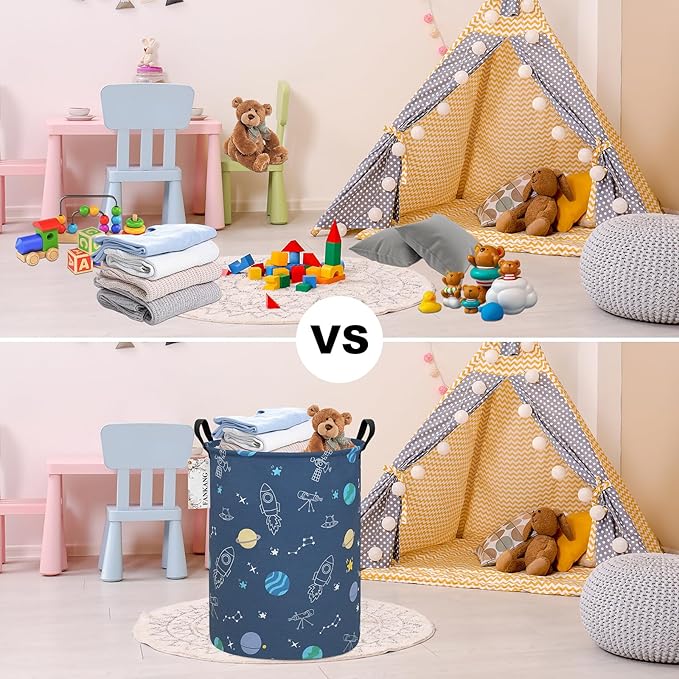 FANKANG Storage Basket, Nursery Hamper Canvas Laundry Basket Foldable with Waterproof PE Coating Large Storage Baskets for Kids Boys and Girls, Office, Bedroom, Clothes,Toys(Colorful Space )
