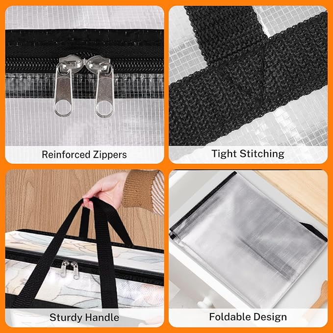 BlissTotes 8 Pack Clear Clothes Storage Bags, Under Bed Storage Containers, Foldable Blanket Storage Moving Bags with Sturdy Zipper and Handle for Clothing, Comforter, Bedding, Sheet (90L)-NeatNest
