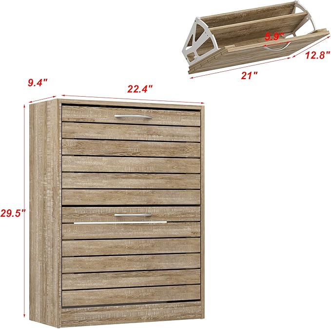 Shoe Cabinet with 2 Flip Drawers, Shoe Storage Organizer with 2-Tier Shelf for Entryway, Freestanding Shoe Rack Storage Organizer, Light Brown-NeatNest