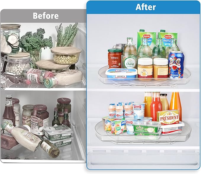 FIRJOY Lazy Susan Turntable for Refrigerator, Square Turntable Organizer for Fridge Cabinet, Pantry, Countertop | 16.5" x 11.1" (Rectangle 1 Pack - Clear)