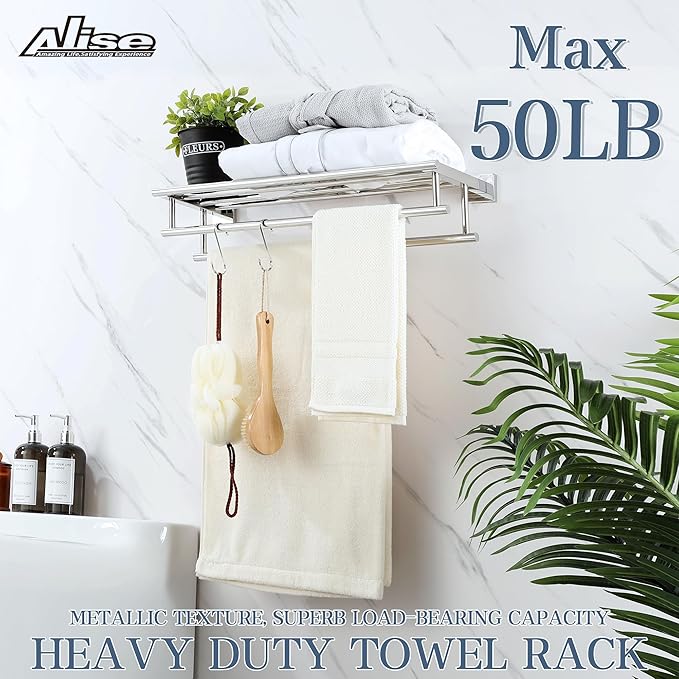 Alise Towel Rack,Towel Hanger Towel Shelf with Double Towel Bars for Bathroom Lavatory,20 Inch SUS 304 Stainless Steel Wall Mount Towel Holder,Polished Chrome