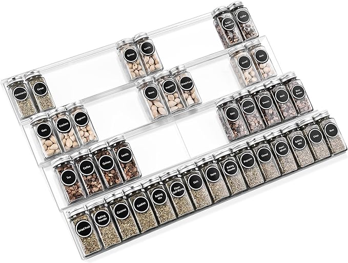 Acrylic Spice Rack Tray - Spice Drawer Organizer for Kitchen Cabinets Storage and Organization (Jars Not Included)-NeatNest