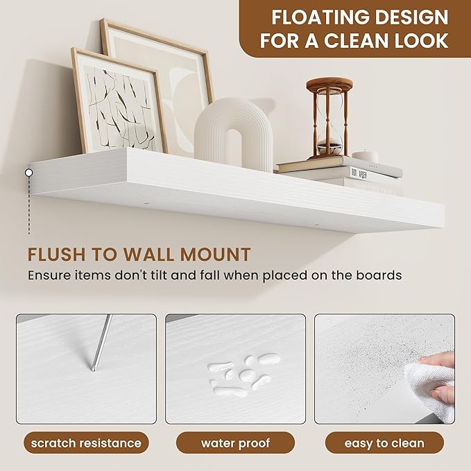 fuqing Floating Shelves for Wall, Bathroom Shelf Wall Mounted for Storage, Shelves with Invisible Bracket for Bedroom, Kitchen, Living Room, Farmhouse Small Book Shelf, 32 Inch Set of 2, White-NeatNest
