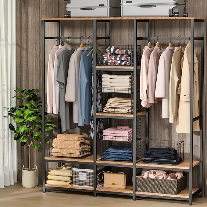 4-Tier Stackable Closet Organizers and Storage Shelves, Clothes Shelf Organizer Basket Bins, Foldable Sweater Storage for Closet Organizer System, Black (Patent Pending)