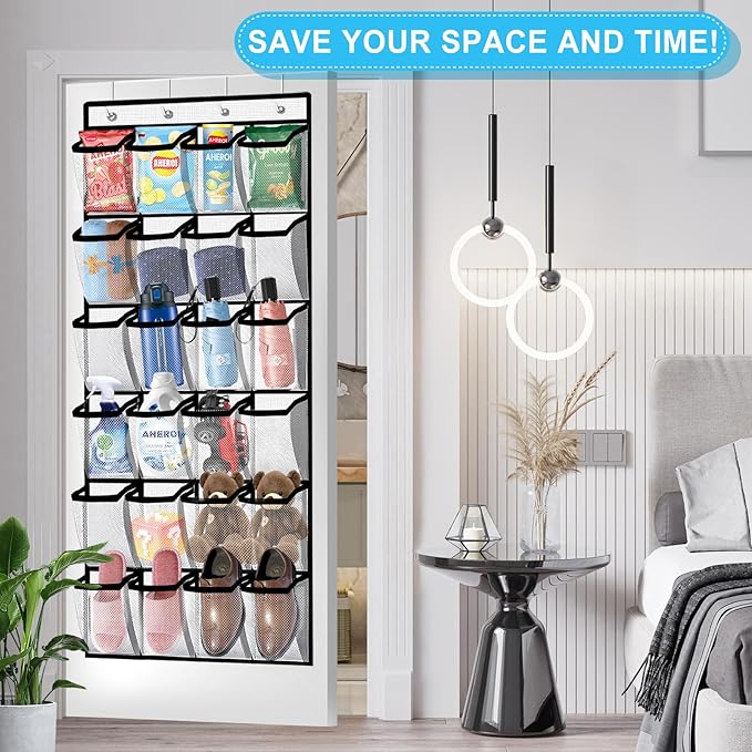 Aheroi Over the Door Shoe Organizer, 24 Pockets Mesh Shoe Organizer Door Hanger, Large Hanging Shoe Rack Holds Up to 40 lbs, Closet Shoe Behind Door Shoe Rack, Durable Shoe Storage Hanging Bag