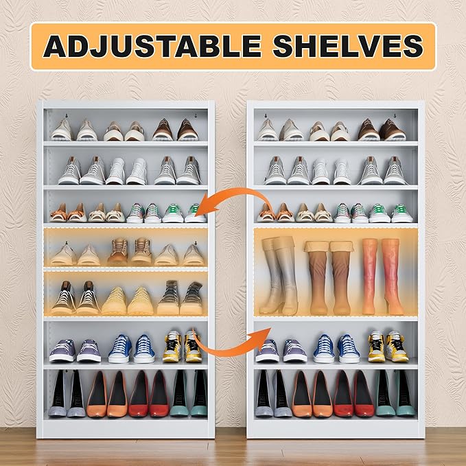 Shoe Cabinet,7 Tiers Heavy Duty Metal Freestanding Shoe Rack,55" Tall Shoe Cabinet with Open Storage for Entryway (White, 7 Tier-55 H*27.6" W*11.8" D)-NeatNest