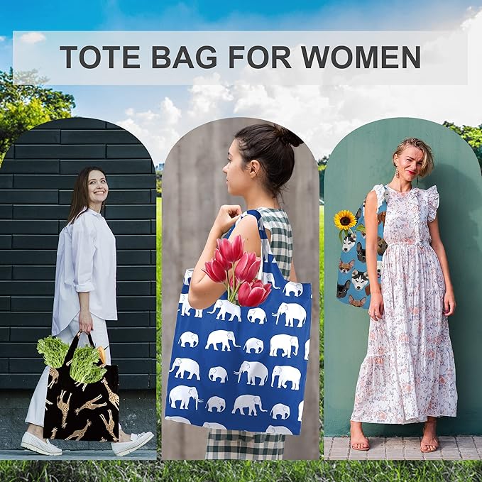 BeeGreen Shopping Bags Cloth Grocery Bags Foldable Travel Bag Tote Bags Bulk - Reusable Gift Bags with Handles (6 Pack) - Heavy Duty Large Washable Animal Holiday Design for Women Travel & Groceries-NeatNest