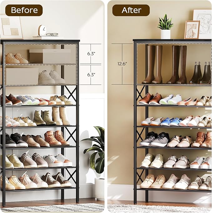 8 Tier Shoe Rack, Large Capacity Shoe Storage Organizer Holds 32 Pairs, Sturdy and Stable, for Entryway, Hallway, Closet, Dorm Room, Black SS08BB