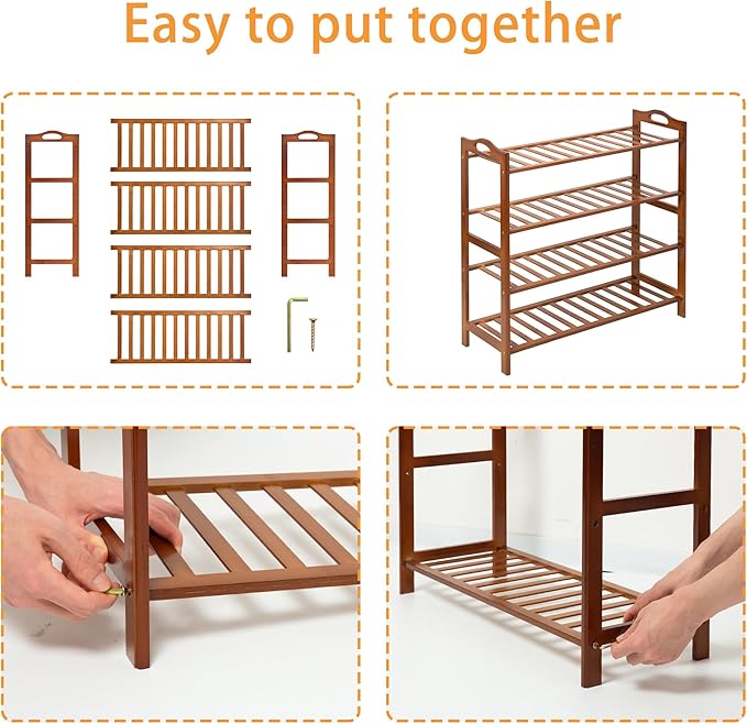 4 Tier Bamboo Shoe Rack, Free Standing Shoes Rack Shoe Shelf Shoe Organizer for Closet, Entryway, Bedroom, Living Room, Front Door, Studio, Bathroom-NeatNest