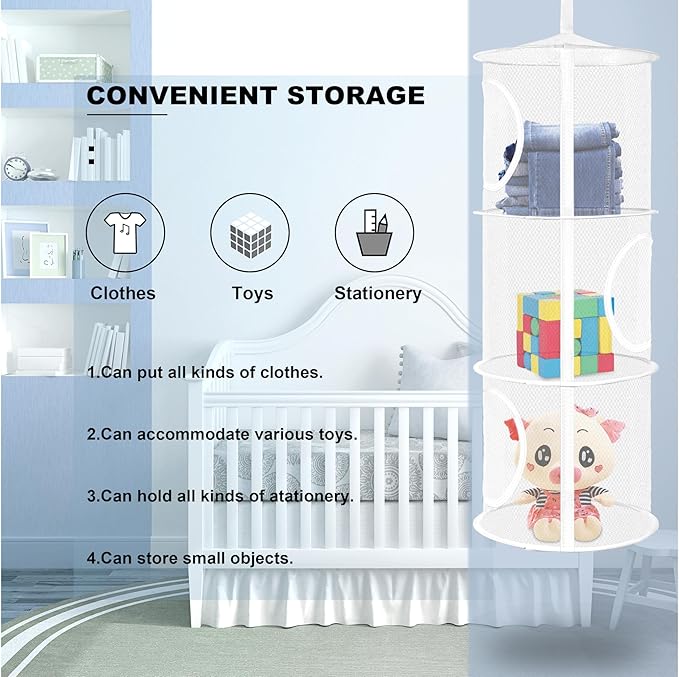 2Pcs Stuffed Animal Storage Foldable Stuffed Animal Net or Hammock Organizer, 3 Compartments Hanging Mesh Toy Storage Hammock for Kid Room Toys, Gloves, Hats, Socks(White)-NeatNest