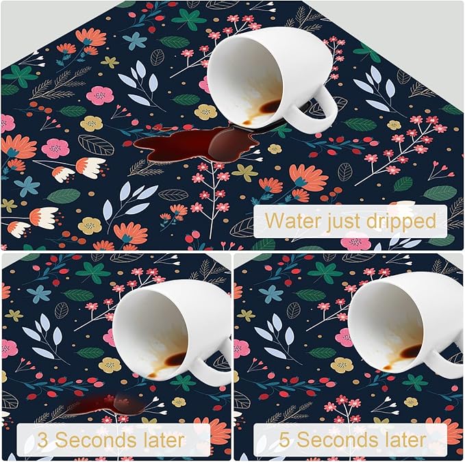 Cute Flower Dish Drying Mats Super Absorbent Dish Drainer Rack Pad Non-Slip Drying Mat for Kitchen Counter, 24"x16"-NeatNest