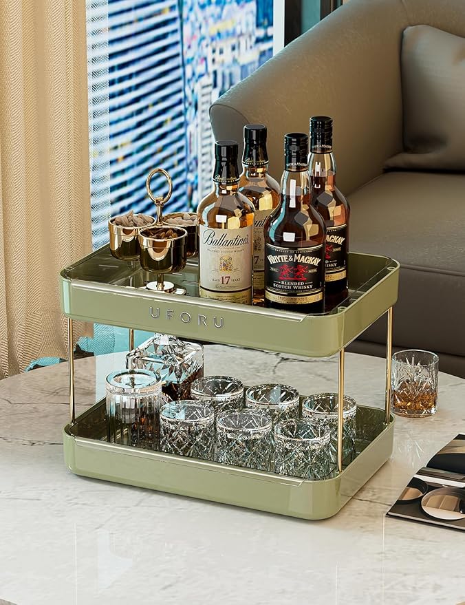 Countertop Coffee Station Organizer | 2-Tier Whisky Glass Tray, Mug Drying Shelf with Removable Drain Tray - Easy to Install, Clean - Spice Rack for Kitchen, Bathroom Counter Organzier-NeatNest