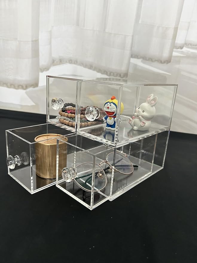 Acrylic Jewelry Box Clear Jewellery Storage Drawer Transparent Cosmetic Display Stand Holder Home Organizer Tray for Earring Necklace Rings Bracelet Makeup (4 drawer)-NeatNest